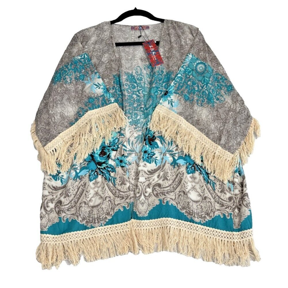 Selfie Couture by Trendology Open Kimono Cardigan Fringes Women's Sz XS/S Boho